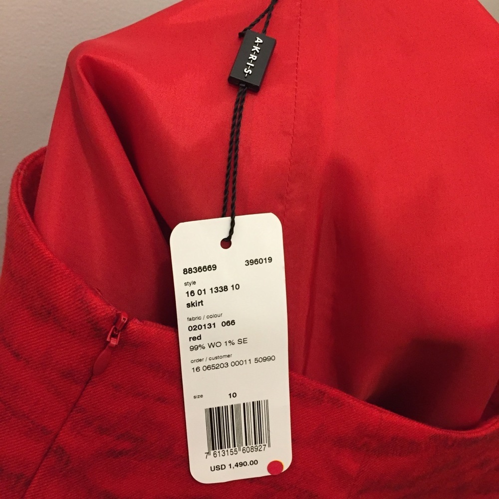 NWT A-K-R-I-S Tiger Print Red Skirt 10 wool silk red stripe - Picture 6 of 8
